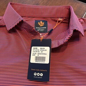 Donald Ross Men's Indigo and Paprika Striped performance Polo Shirt Sz Med NWT